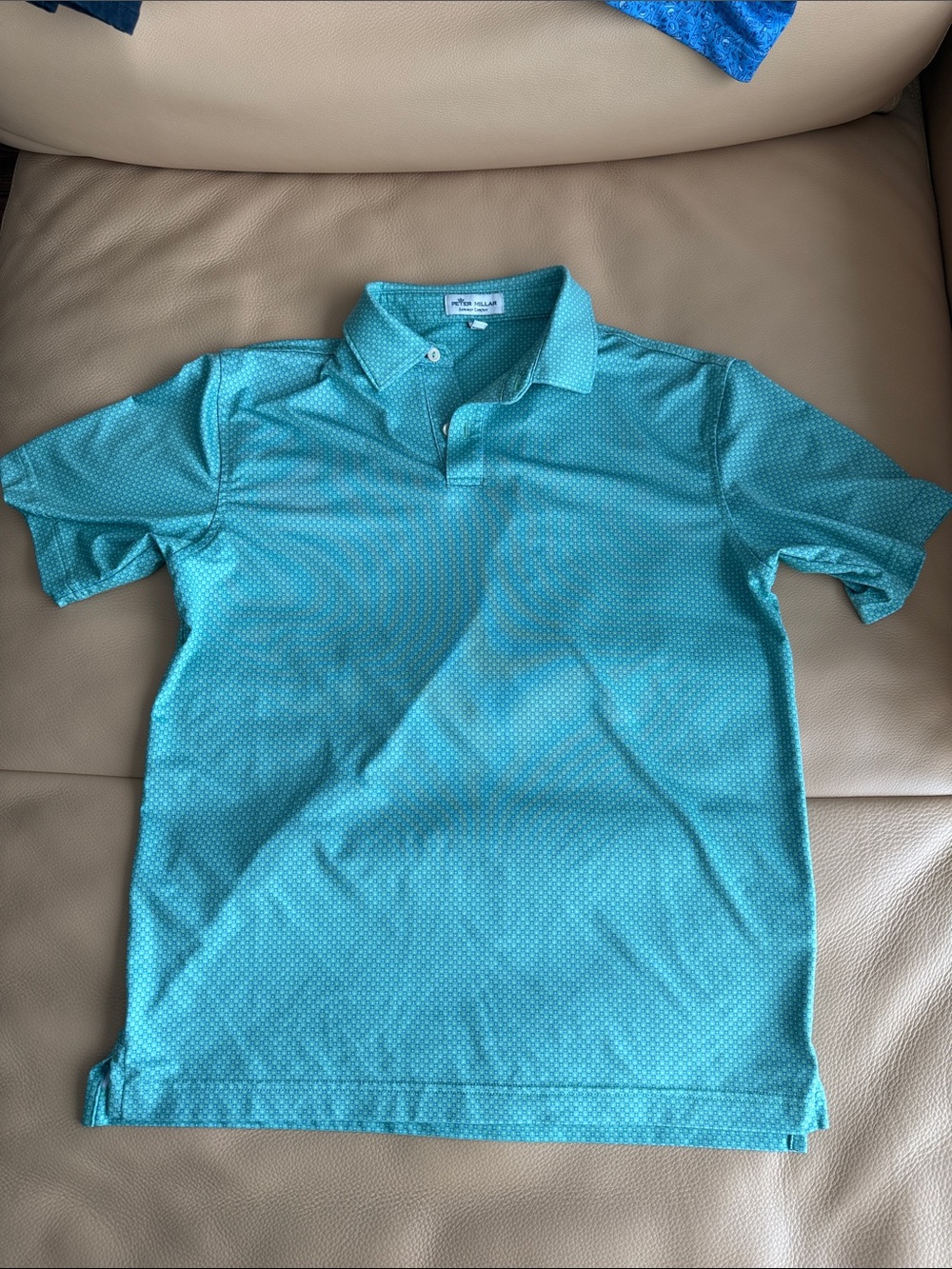 Peter Millar Turquoise Micro-Print Button Down Polo